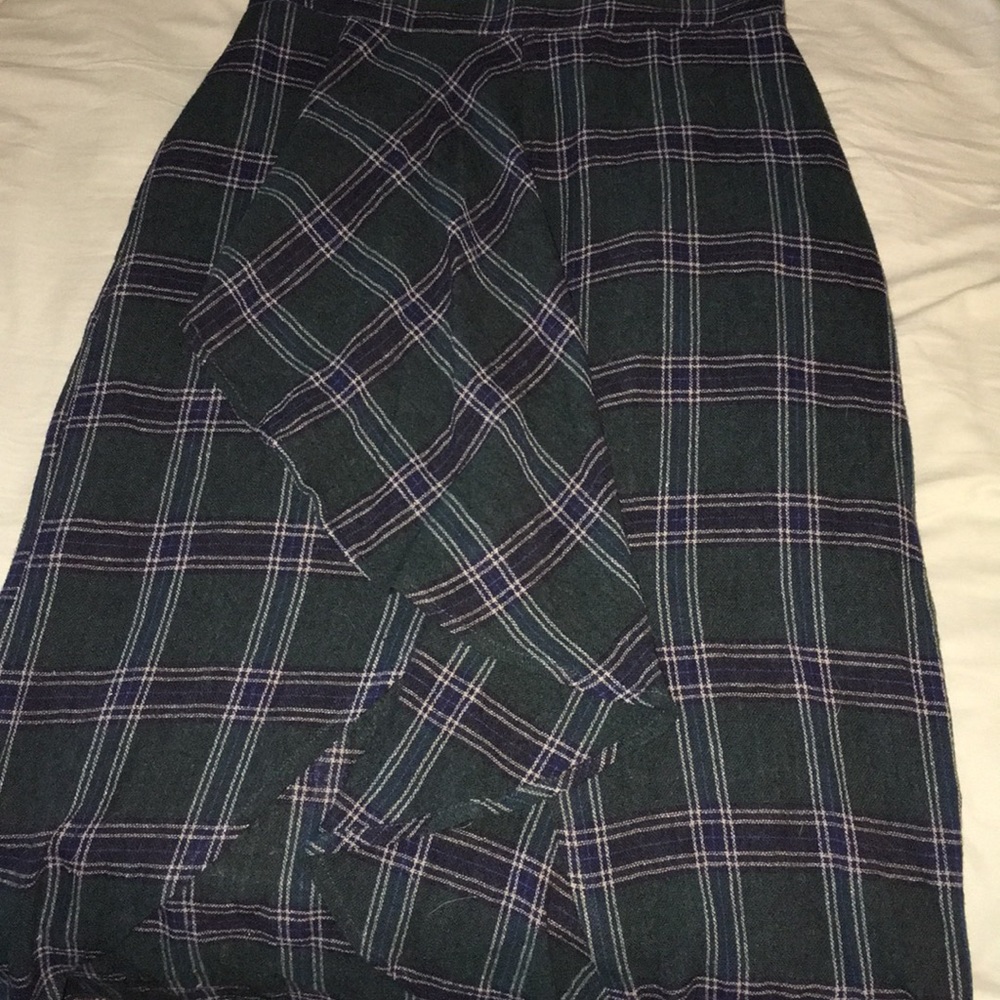 A NWNT Mango green plaid midi skirt